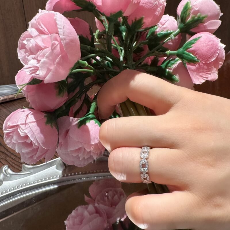 S925 Sterling Silver Minimalist Classic Openwork Solid Chain Ring