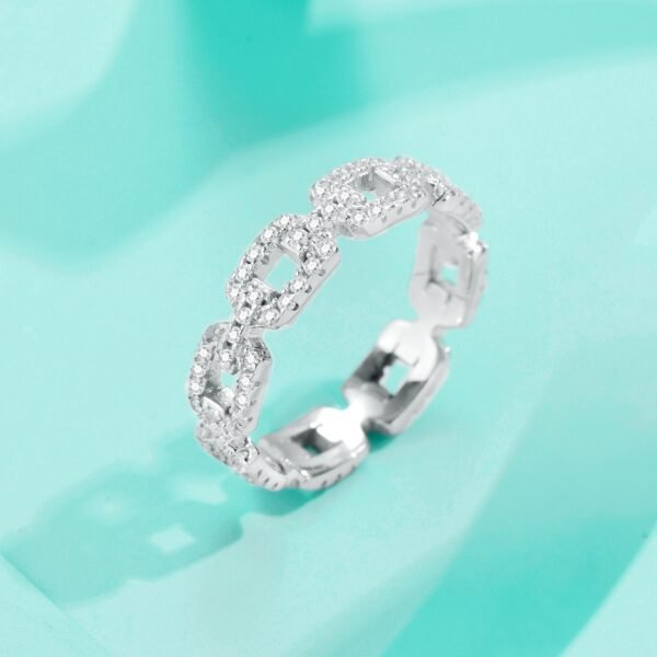 S925 Sterling Silver Minimalist Classic Openwork Solid Chain Ring - Image 2