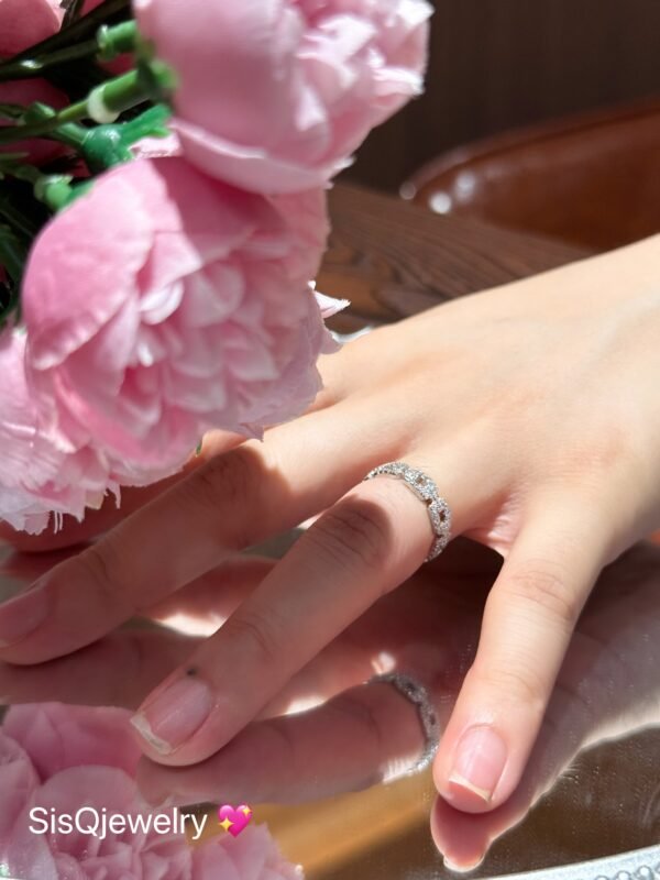 S925 Sterling Silver Minimalist Classic Openwork Solid Chain Ring - Image 6