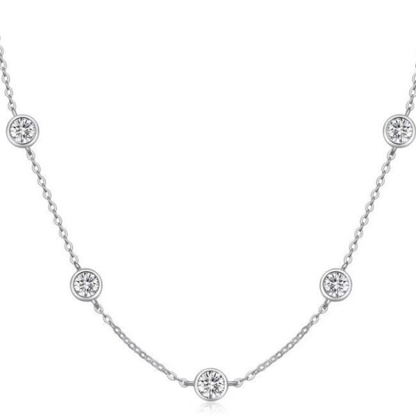 S925 Sterling Silver Minimalist Versatile Moissanite Bubble Pendant Necklace with Star Accents - Image 2