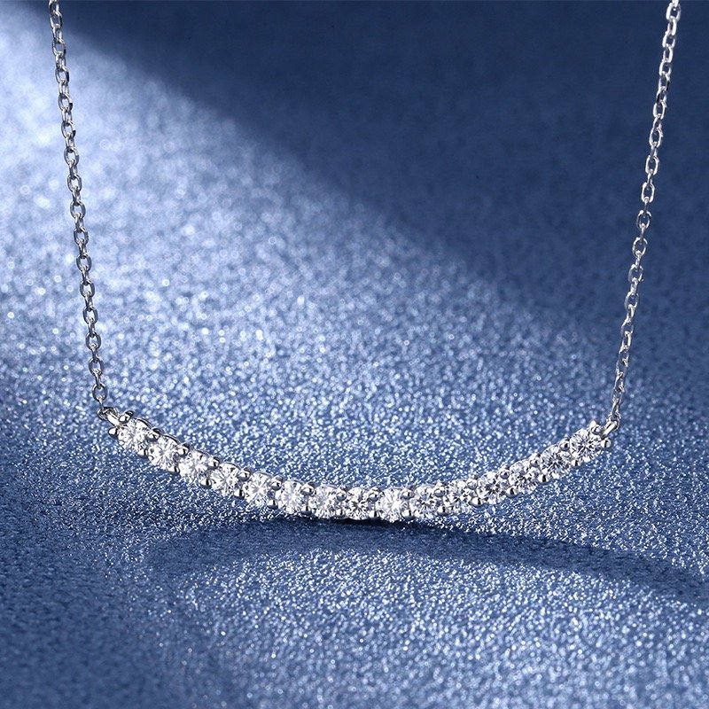 S925 Sterling Silver Minimalist Smiley Pendant Moissanite Necklace for Women