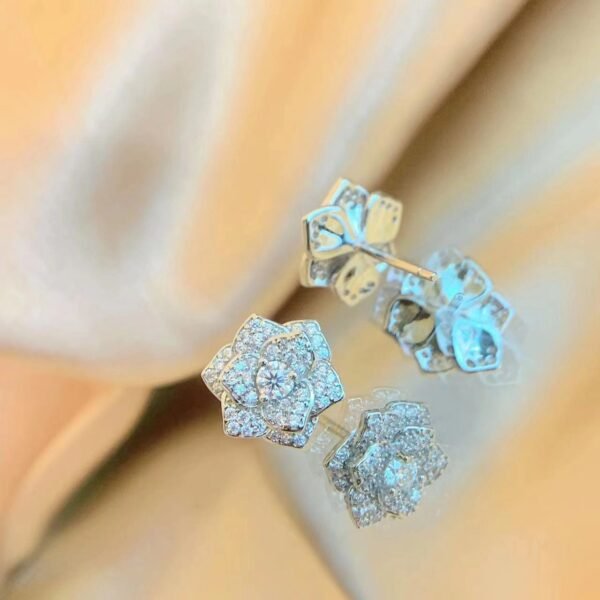 Full Drill Camellia Moissanite Stud Earrings in S925 Sterling Silver - Image 4