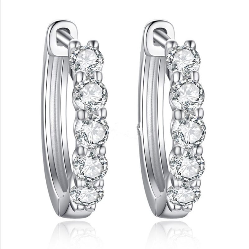 S925 Sterling Silver Moissanite Huggie Earrings with Circular Row of Diamonds | Elegant (S925）