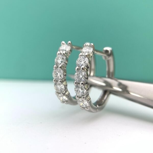 S925 Sterling Silver Moissanite Huggie Earrings with Circular Row of Diamonds | Elegant (S925） - Image 2