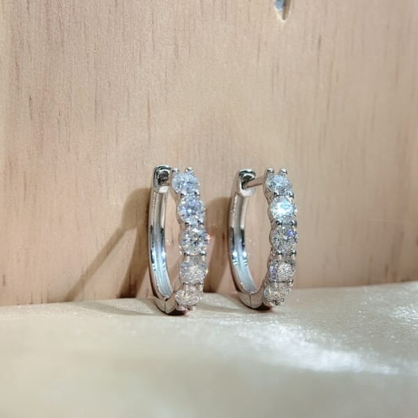 S925 Sterling Silver Moissanite Huggie Earrings with Circular Row of Diamonds | Elegant (S925） - Image 3