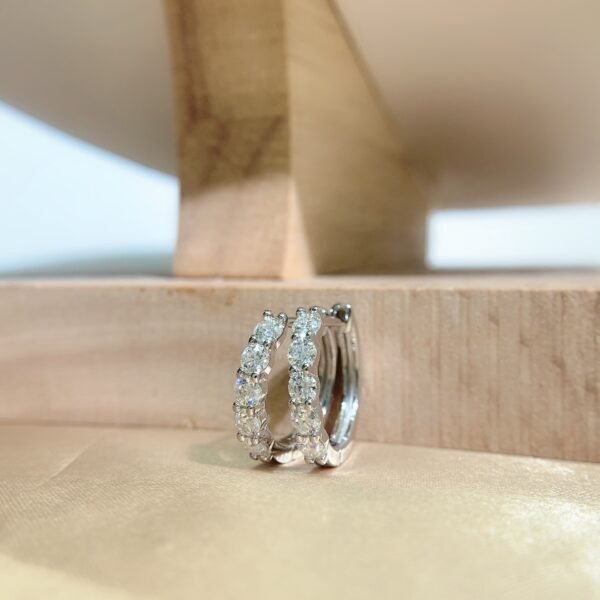 S925 Sterling Silver Moissanite Huggie Earrings with Circular Row of Diamonds | Elegant (S925） - Image 4
