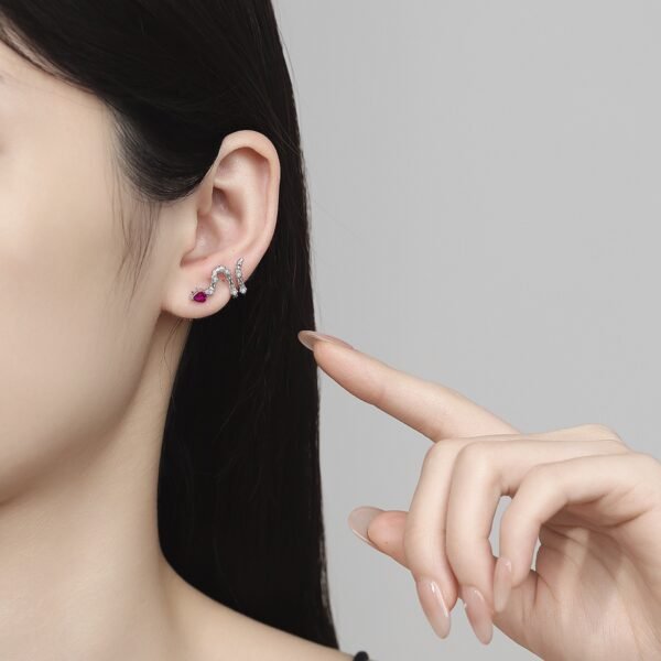 New S925 Sterling Silver Teardrop Serpent Stud Earrings | Trendy & Versatile Snake Design - Image 4