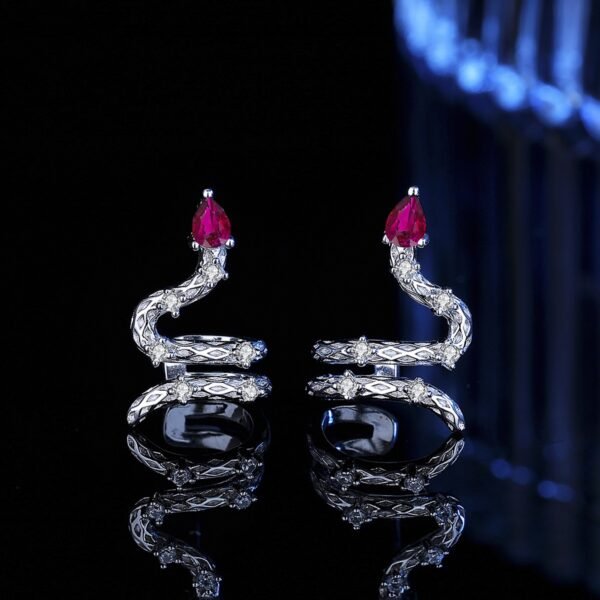 New S925 Sterling Silver Teardrop Serpent Stud Earrings | Trendy & Versatile Snake Design - Image 2
