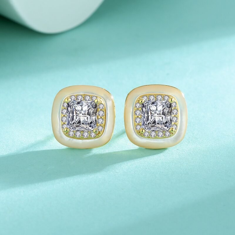 Princess Cut Moissanite Stud Earrings in S925 Sterling Silver, Minimalist Luxury
