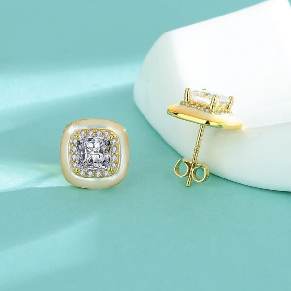 Princess Cut Moissanite Stud Earrings in S925 Sterling Silver, Minimalist Luxury - Image 3