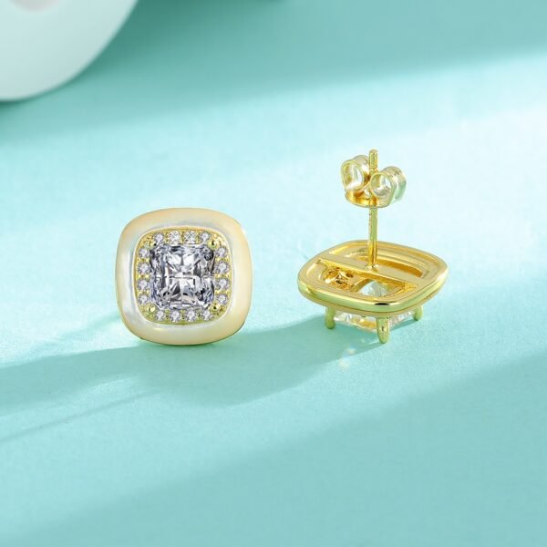 Princess Cut Moissanite Stud Earrings in S925 Sterling Silver, Minimalist Luxury - Image 2