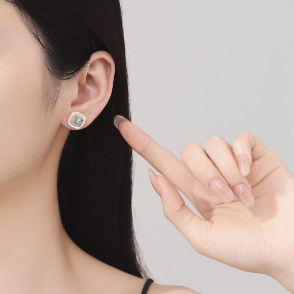 Princess Cut Moissanite Stud Earrings in S925 Sterling Silver, Minimalist Luxury - Image 5