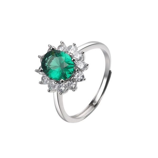 S925 Sterling Silver Jewelry Set: Moissanite & Emerald Necklace, Sunflower Earrings, Open Ring - Image 3