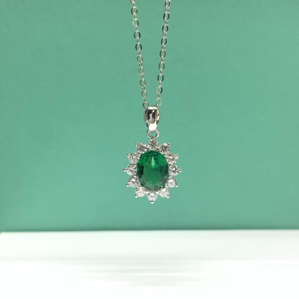 S925 Sterling Silver Jewelry Set: Moissanite & Emerald Necklace, Sunflower Earrings, Open Ring - Image 4