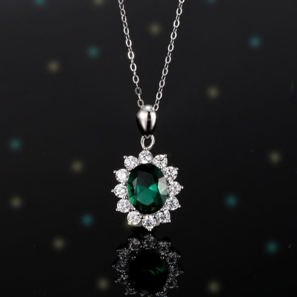 S925 Sterling Silver Jewelry Set: Moissanite & Emerald Necklace, Sunflower Earrings, Open Ring - Image 6