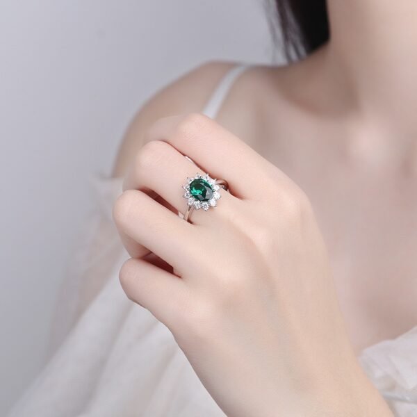 S925 Sterling Silver Jewelry Set: Moissanite & Emerald Necklace, Sunflower Earrings, Open Ring - Image 7