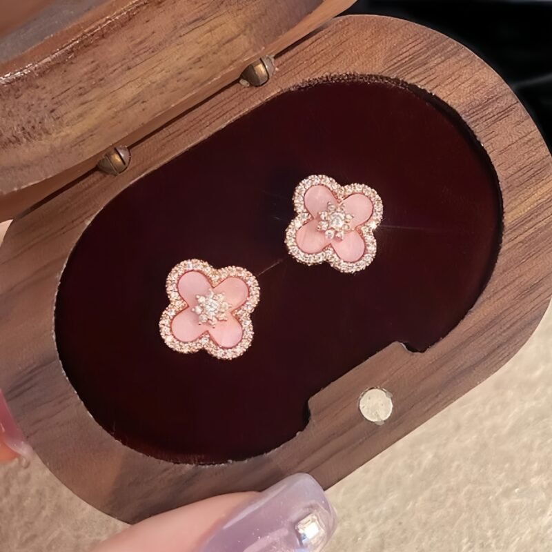 Lucky Clover Studs | Pink Mother-of-Pearl & French Minimalist Design